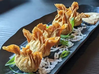 Plate of fried food on a table