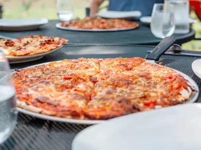 Pizzas on a restaurant table